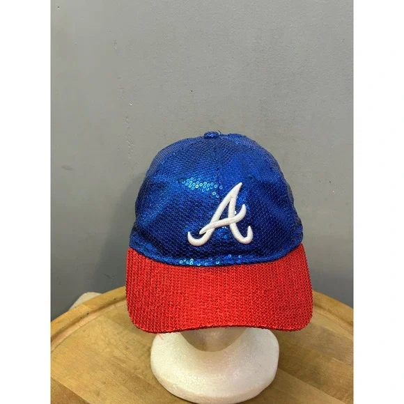 New Era Victoria's Secret PINK Hat Women OS Blue Red Sequin A Logo Strapback - Picture 1 of 8